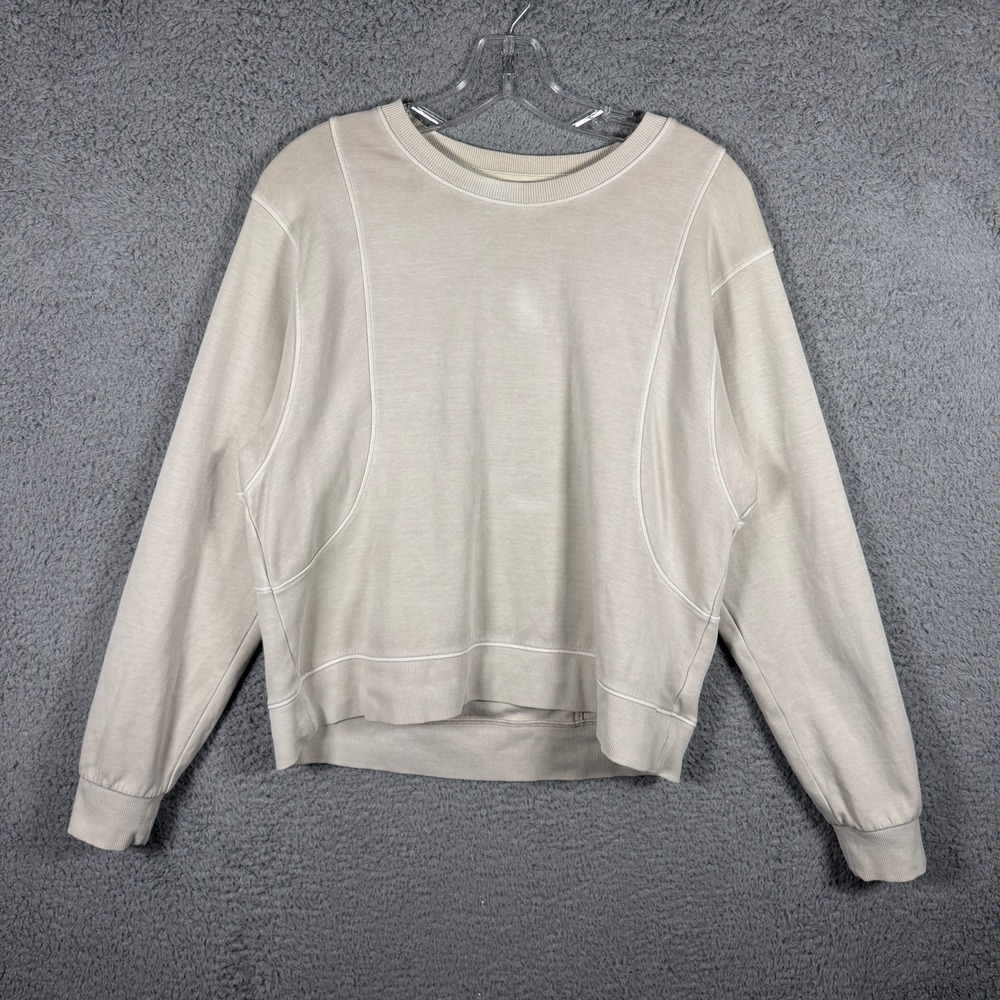 Athleta Womens Beige Paneled Crewneck Sweatshirt Size S Cotton Blend Pullover